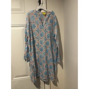 Roberta Roller Rabbit Women's Geometric Blue Red Tunic Shirt Cotton Xs LS boho